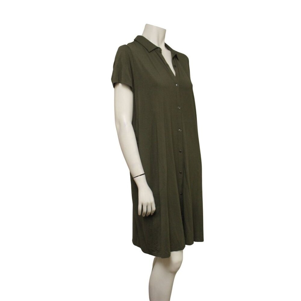NWT J. Jill Kale Green Knit Button Up Short Sleeve T-Shirt Dress Pockets Size L - Picture 2 of 7
